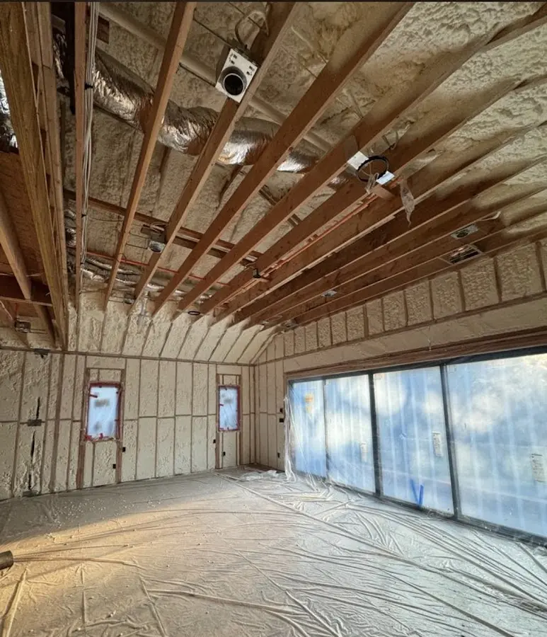 Interior walls and ceiling insulated with spray foam during new construction in Maryville